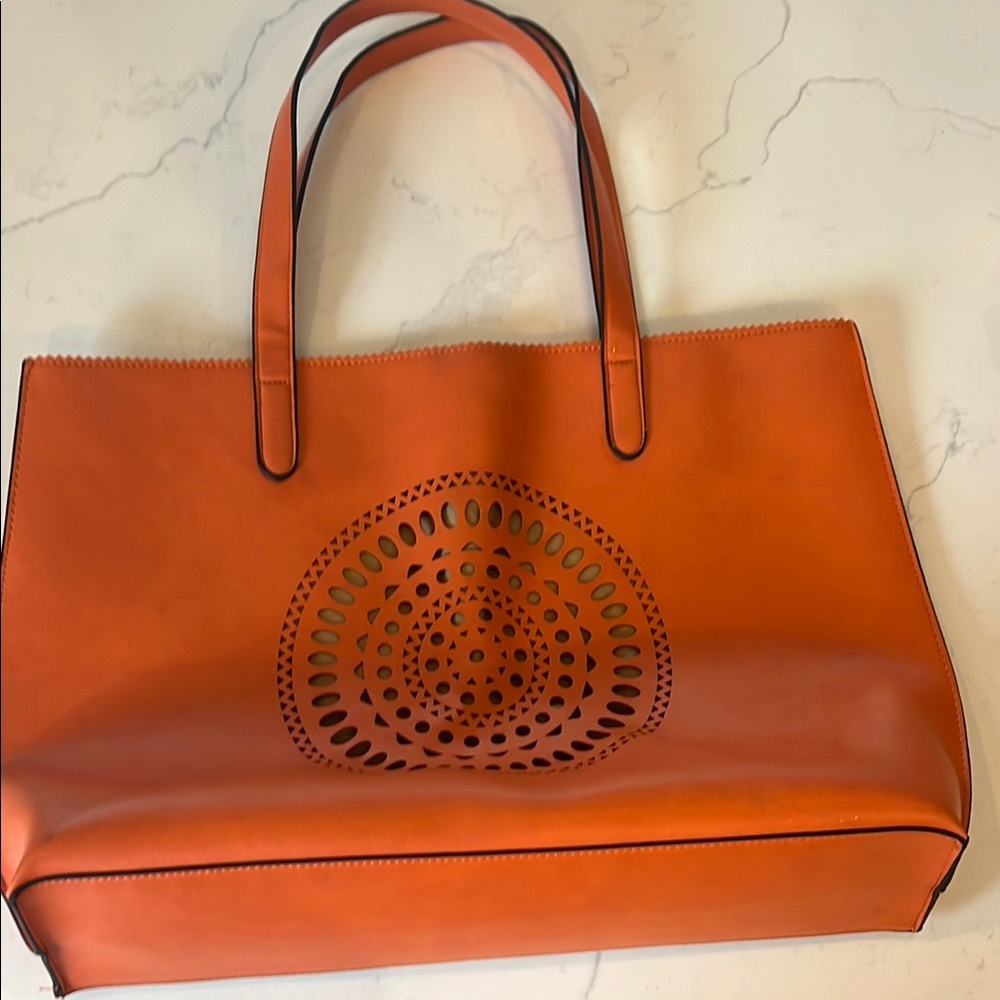Neiman Marcus Orange Tote Bag with Cutout Design